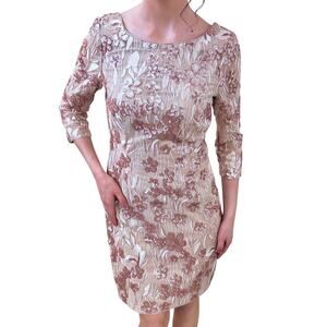 Pink Floral Embroidery, Beaded Cocktail Mother of the Bride V-Back Dress Size 6
